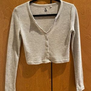 Grey Cropped Waffle Top